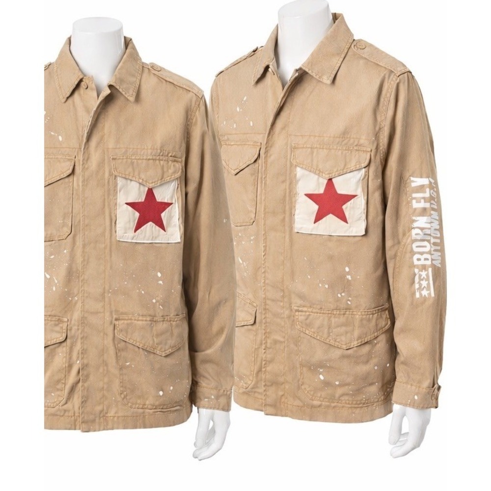 Born Fly Jacket Men Size Medium Blue Field Lightweight‎ Star USA paint splatter